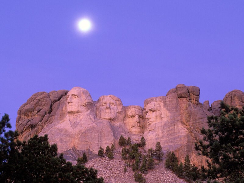 Mount Rushmore under moonlight