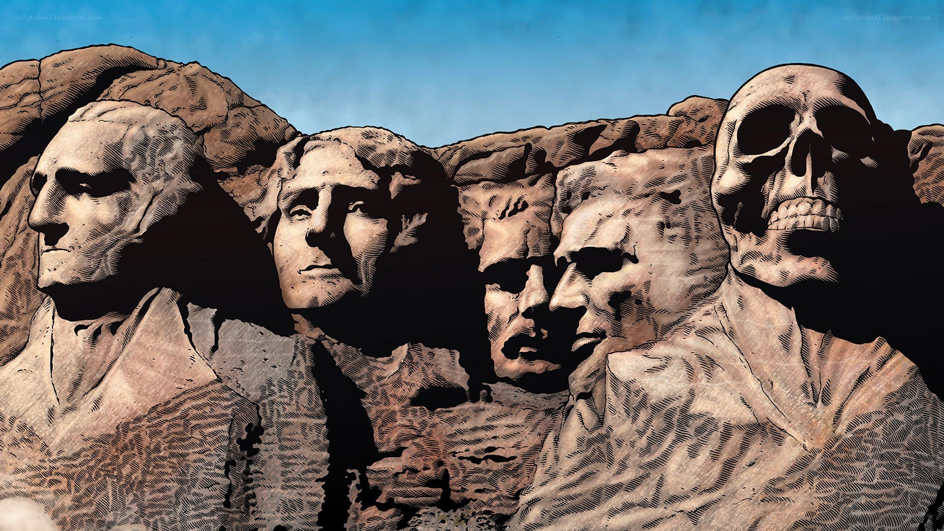 Mount Rushmore with a skull