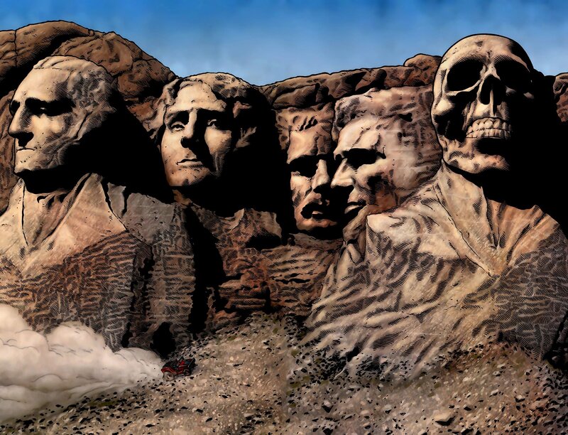 Mount Rushmore with Skull