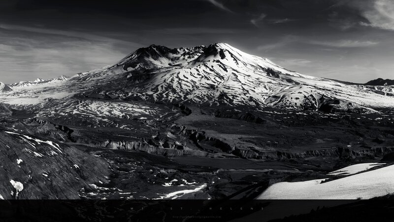 Mount St. Helens in black and white