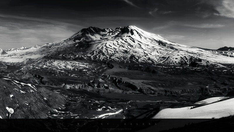 Mount St. Helens in black and white