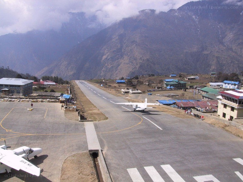 Mountain airport with planes