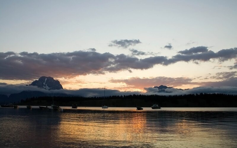 Mountain and Lake at Sunset — Orange