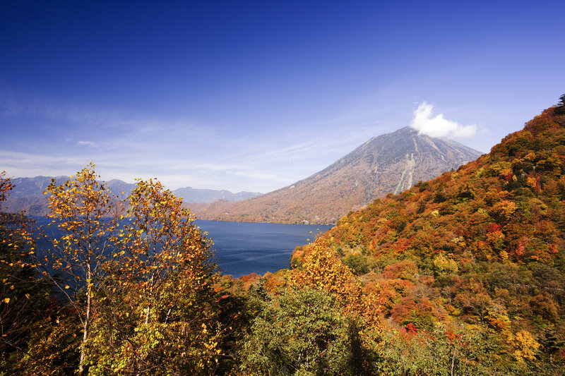Mountain and Lake Landscape — Blue, Serene, Autumn