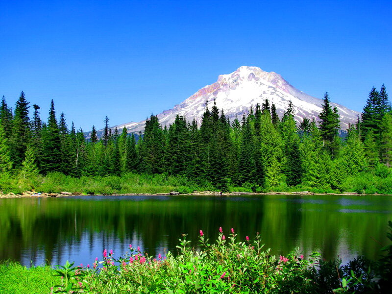 Mountain and Lake Landscape — Blue, Serene, Summer