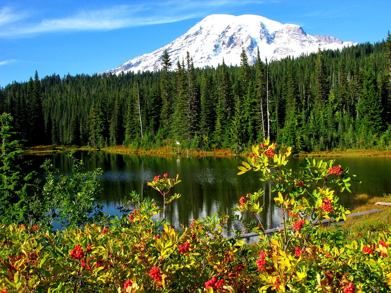 Mountain and Lake Landscape — Blue, Serene