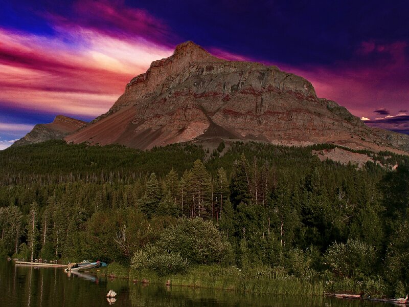 Mountain and Lake Landscape — Purple