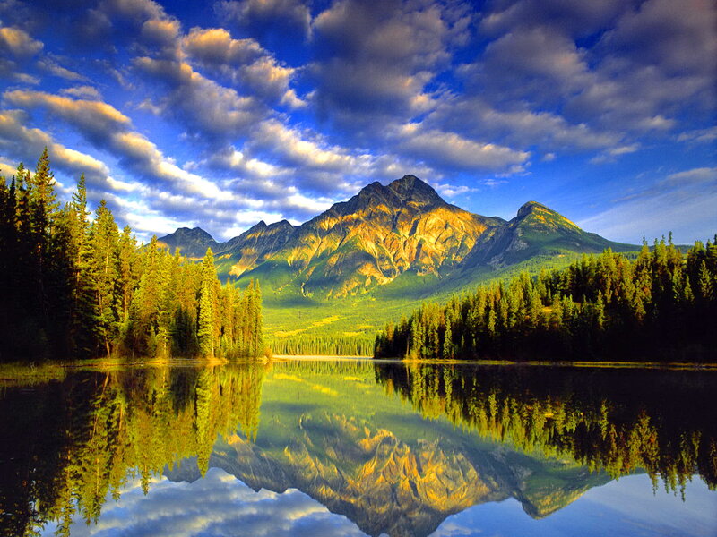 Mountain and Lake Reflection — Blue, Serene, Afternoon, Photograph