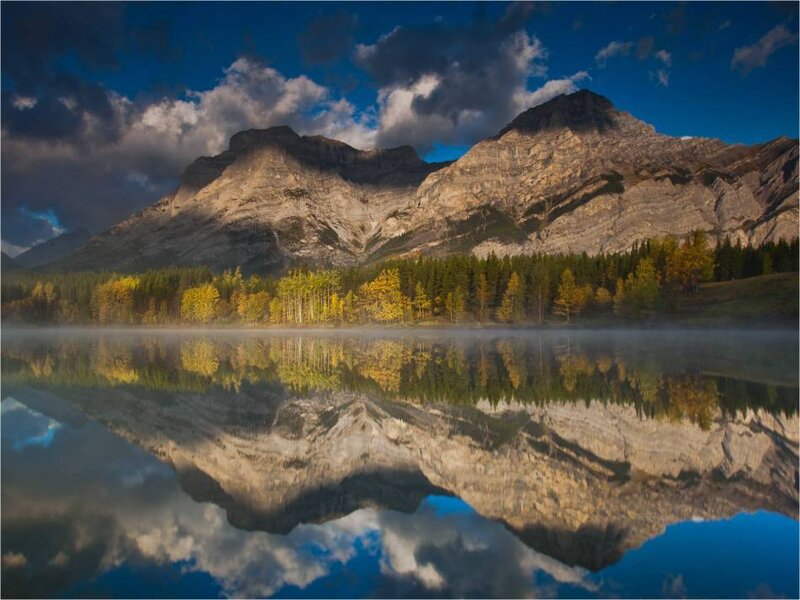 Mountain and Lake Reflection — Blue, Serene, Morning