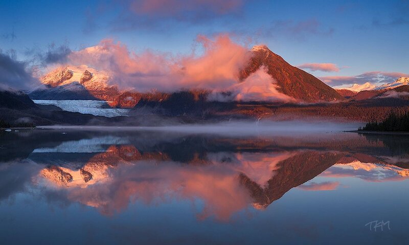 Mountain and Lake Reflection — Blue, Serene, Sunrise