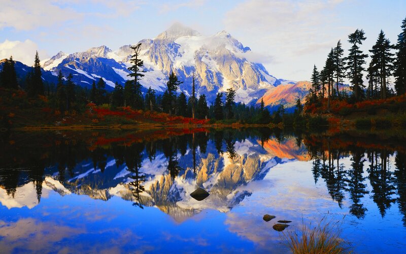 Mountain and Lake Reflection — Blue