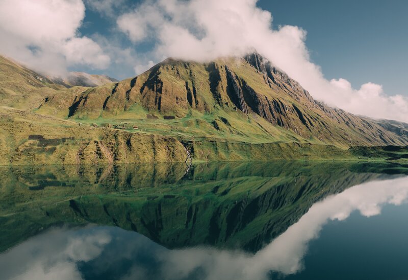 Mountain and Lake Reflection — Green, Serene