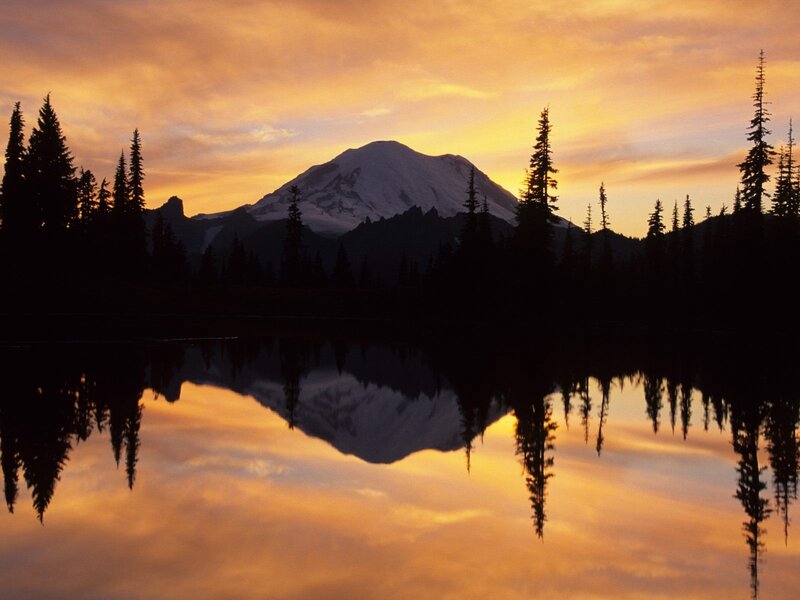Mountain and Lake Reflection — Orange, Serene