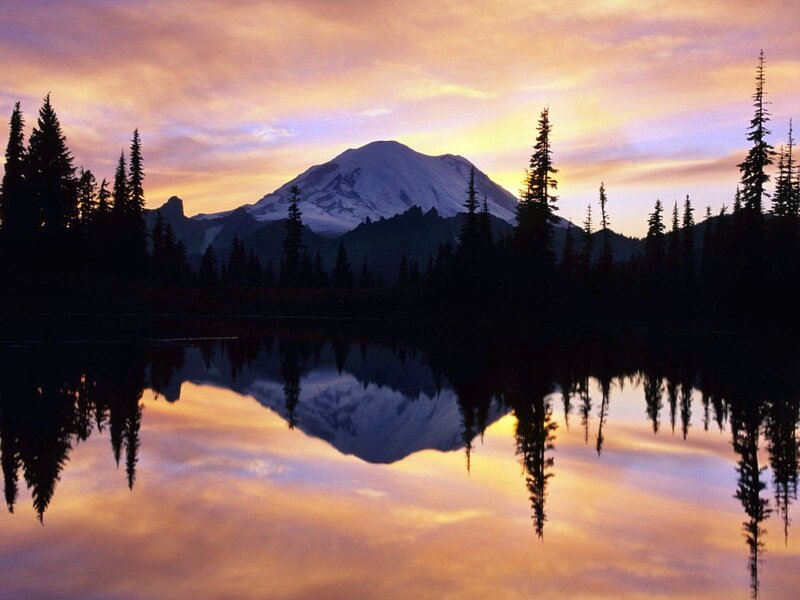 Mountain and Lake Reflection — Orange