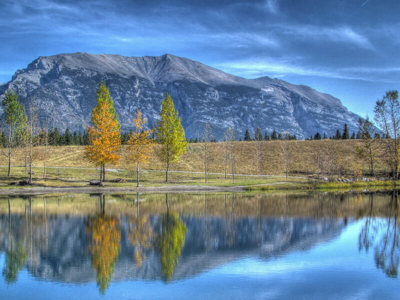 Mountain and Pond Reflection — Blue