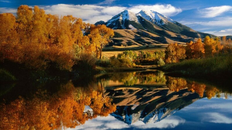 Mountain and River Reflection — Blue