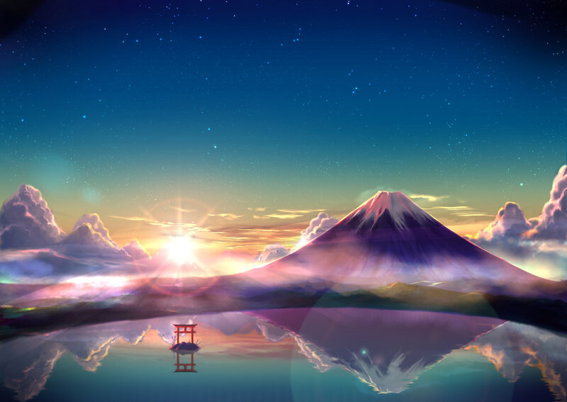 Mountain and Torii Gate