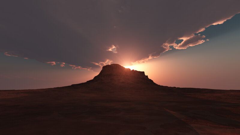 Mountain at Sunset — Orange, Dramatic, 3d Render, Sun