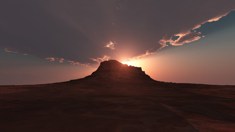 Mountain at Sunset — Orange, Dramatic, 3d Render