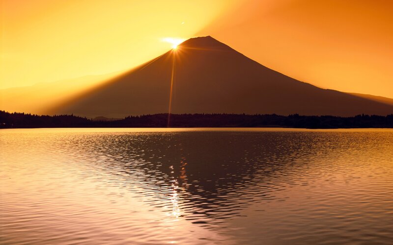 Mountain at Sunset — Orange, Serene, Photograph, Sun