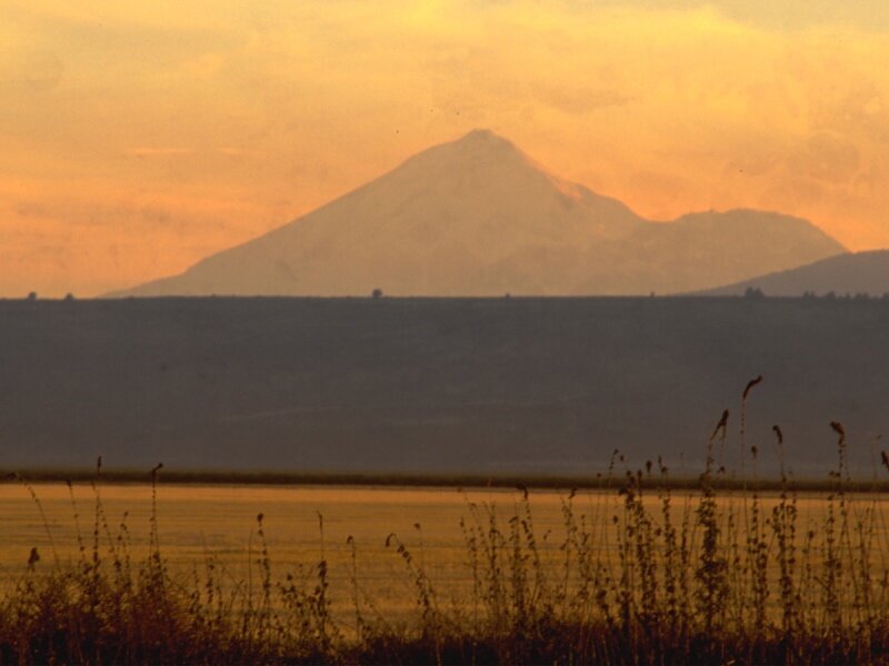 Mountain at Sunset — Orange, Serene