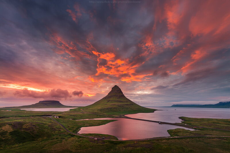 Mountain at Sunset — Red, Dramatic, Photograph, Clouds