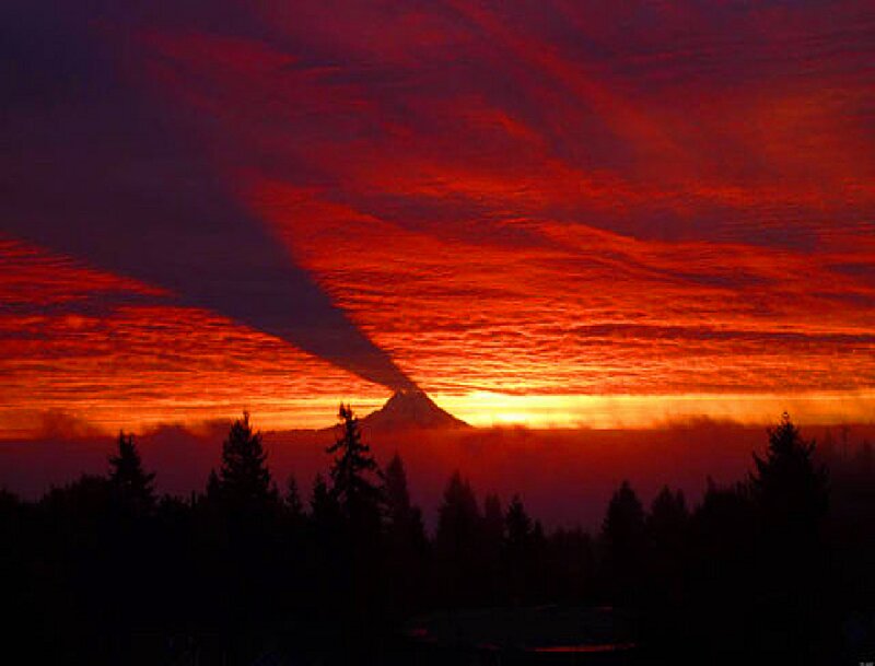 Mountain at Sunset — Red, Dramatic, Photograph