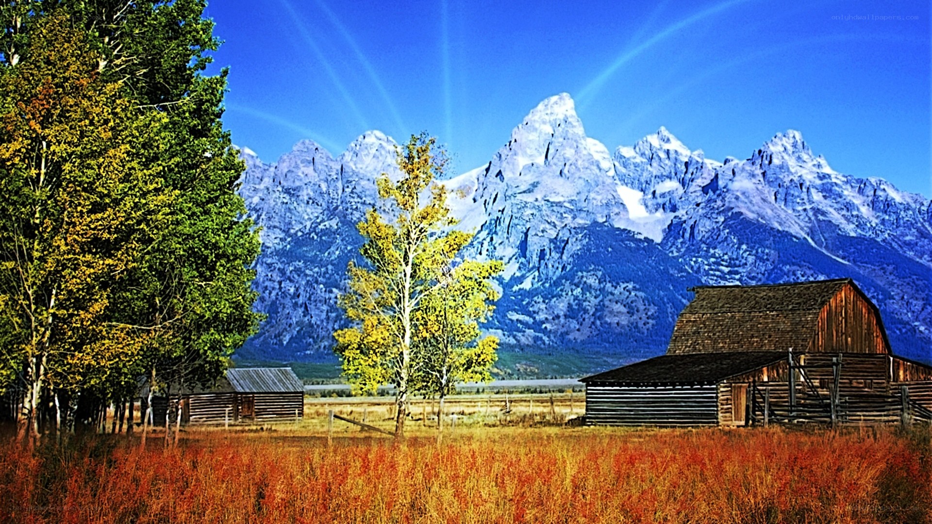 Mountain barn in autumn