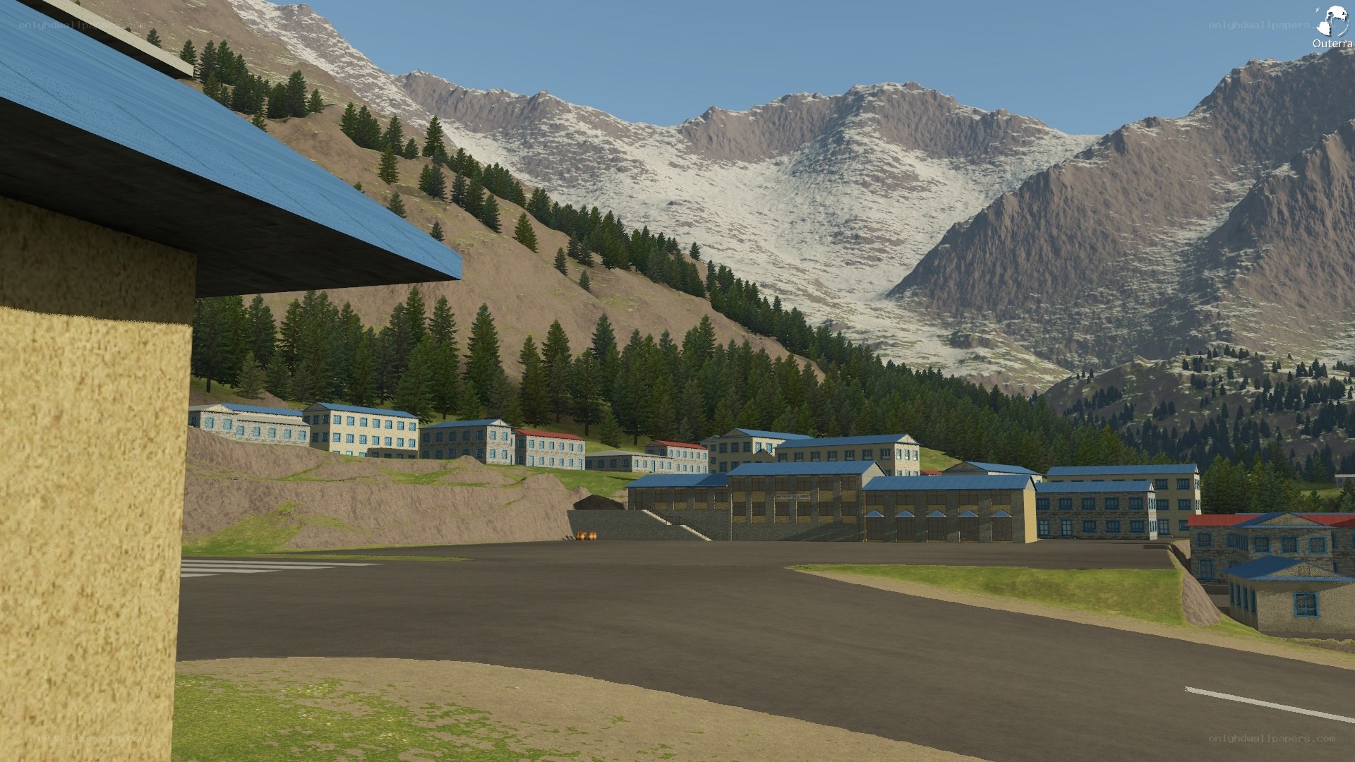 mountain base with buildings