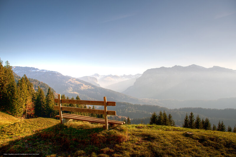 Mountain bench overlooking valley