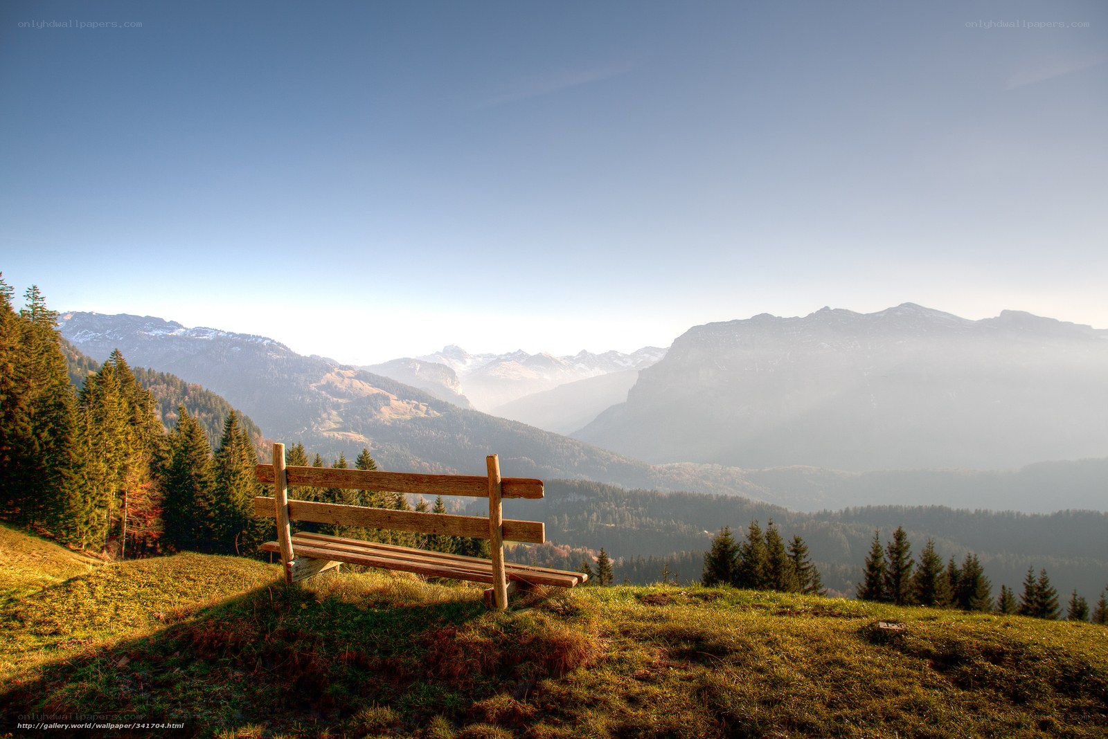 Mountain bench overlooking valley