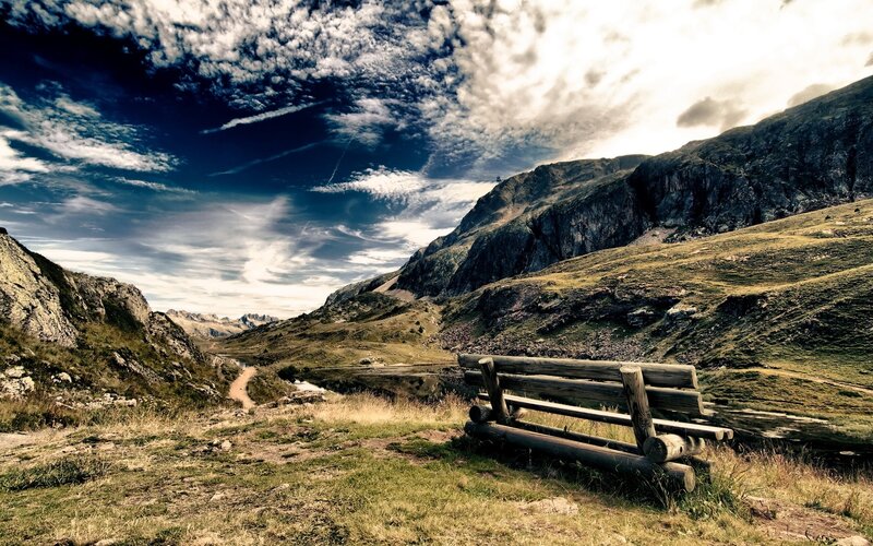 Mountain bench overlooking valley