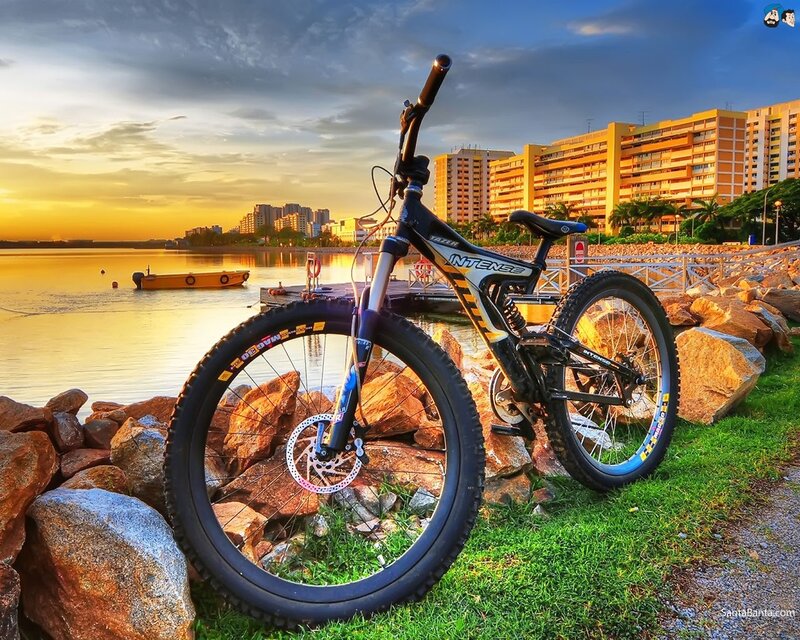 Mountain bike by the water