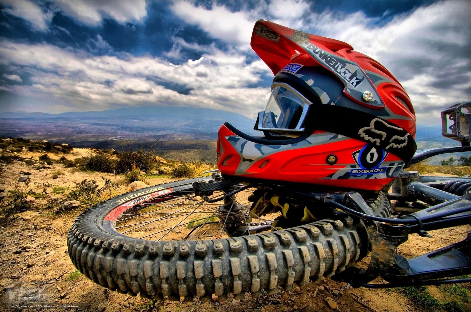 Mountain bike helmet on trail