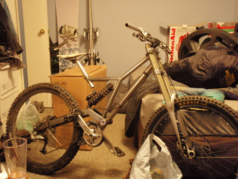 Mountain bike in cluttered room