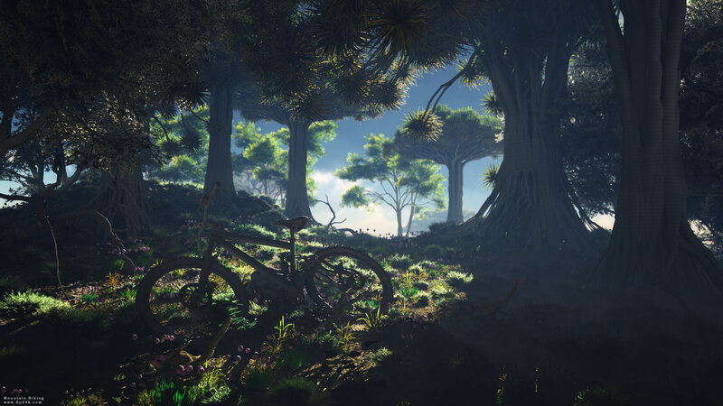 Mountain Bike in Forest — Green