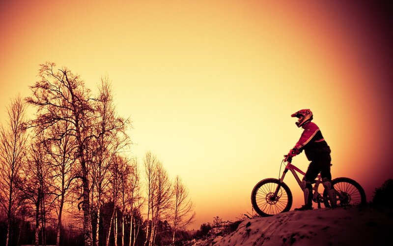 mountain biker at sunset