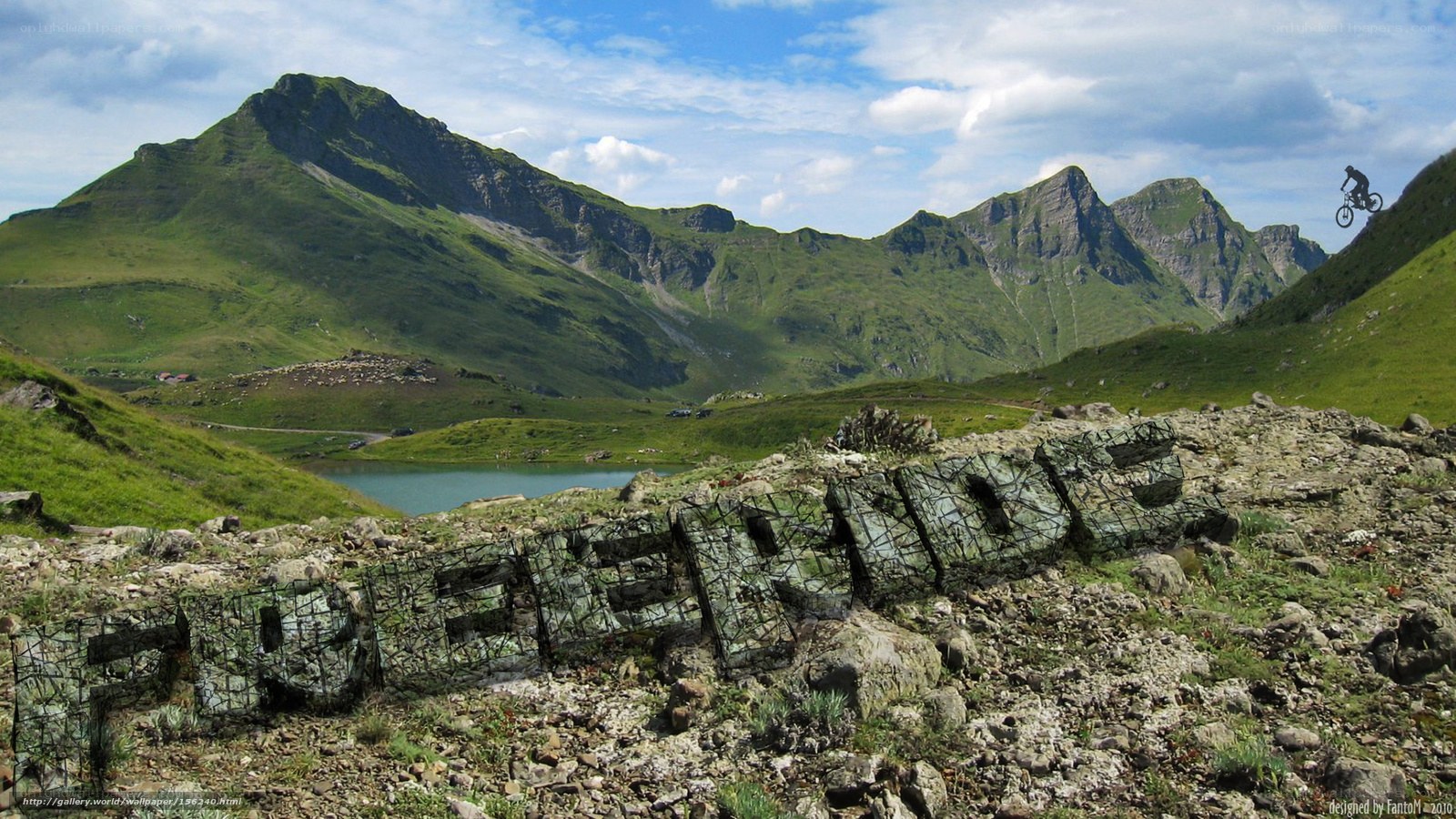 Mountain biker in alpine landscape