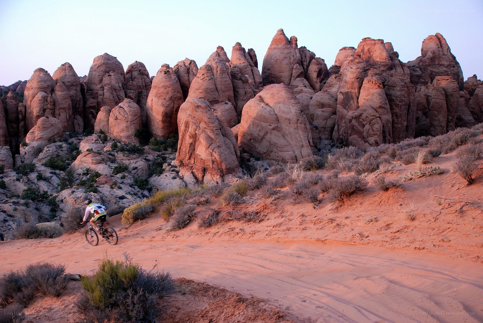 Mountain biker in desert canyon