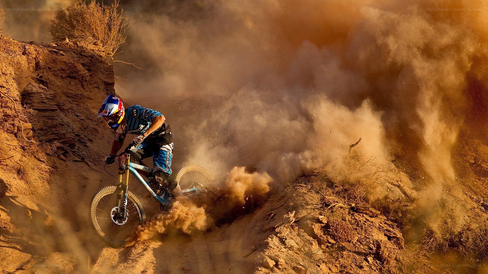Mountain biker in dusty descent