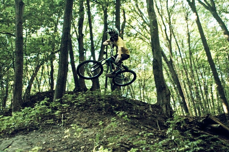 Mountain biker in forest