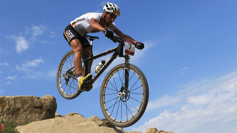 Mountain Biker in Mid-air — Blue, Dynamic