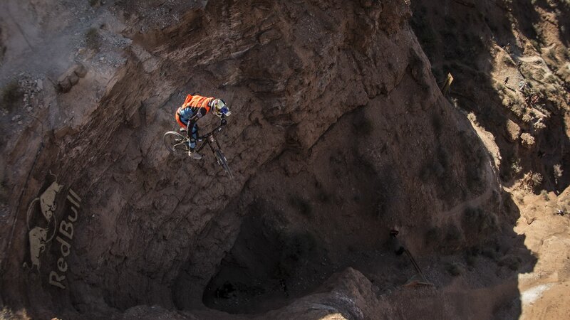 Mountain biker in mid-air jump