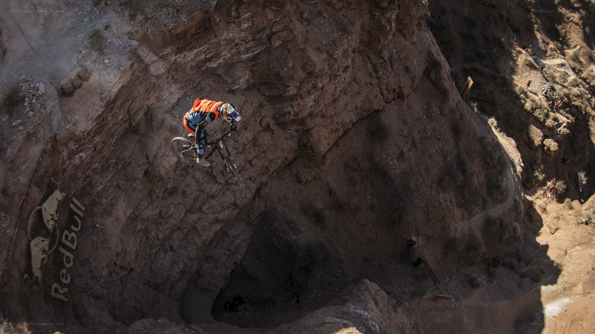 Mountain biker in mid-air jump