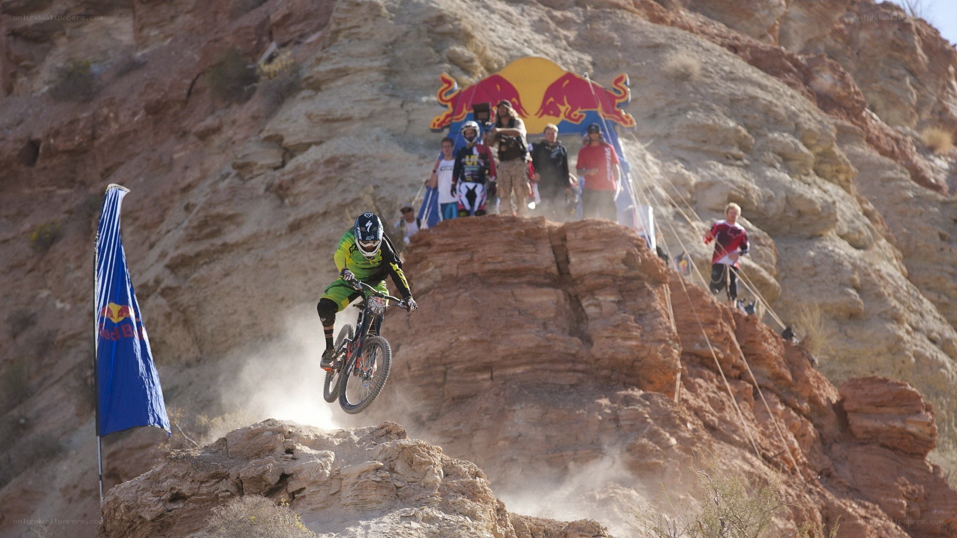 Mountain biker in mid-air jump