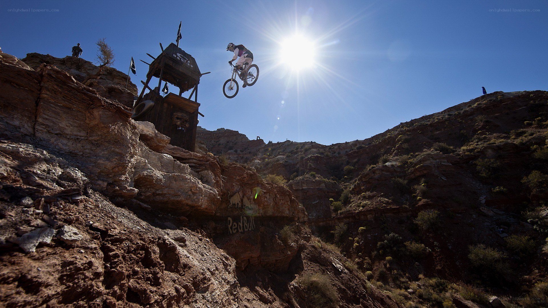 Mountain biker in mid-air jump