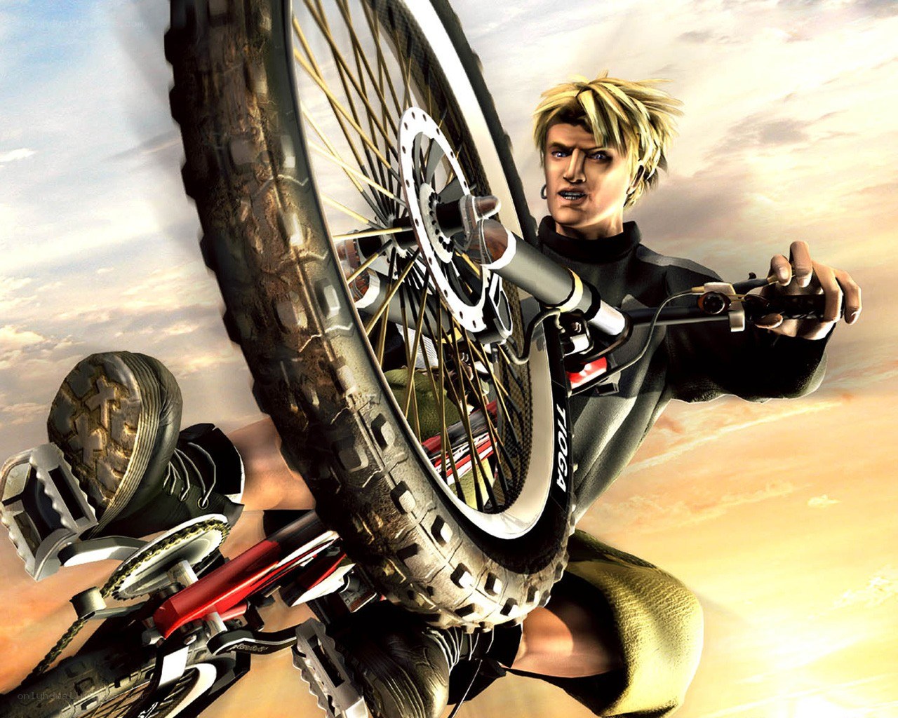 Mountain biker in mid-air stunt