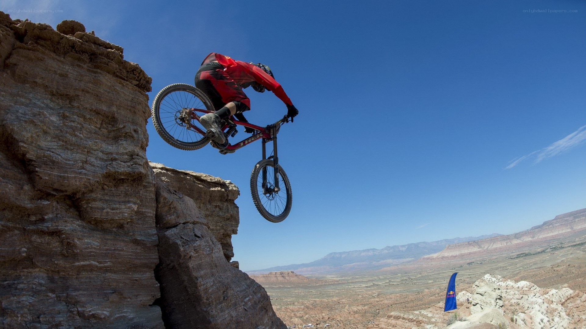 Mountain biker mid-air jump