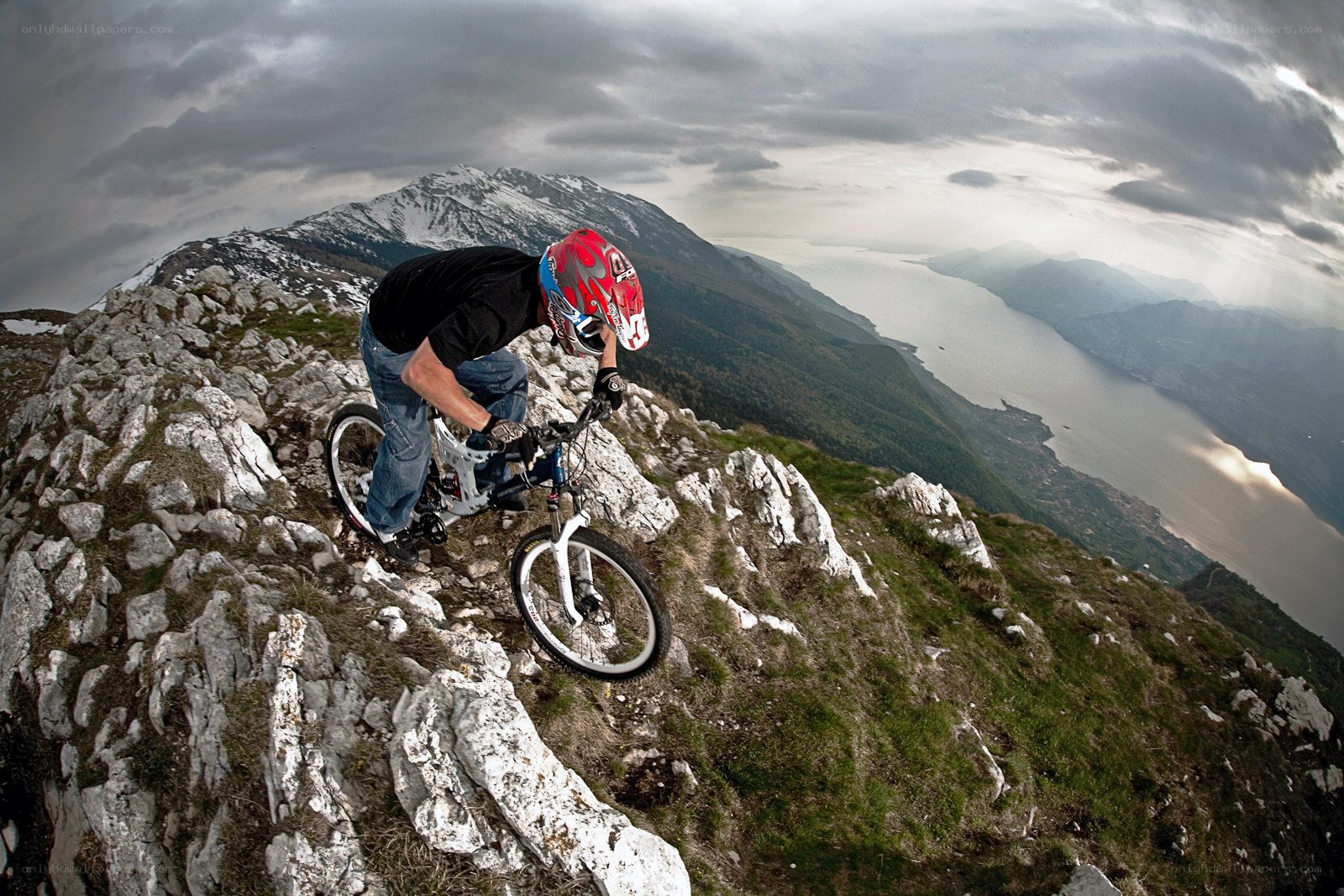 Mountain biker on a rocky ridge
