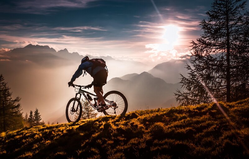 Mountain Biker on Hill — Gold